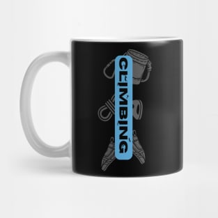 climbing with rock climbing equipment blue Mug